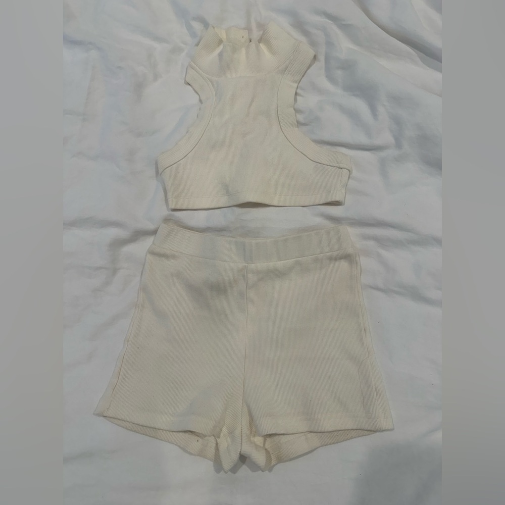 Cream Sleeveless Top and Shorts Set